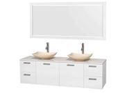 72 in. Double Sink Vanity with Mirror in Glossy White
