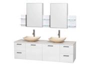 72 in. Double Sink Vanity with Medicine Cabinet in Glossy White