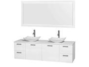 72 in. Double Sink Vanity and Mirror in Glossy White