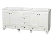 Wyndham Collection Acclaim 72 inch Double Bathroom Vanity in White No Countertop No Sinks and No Mirrors