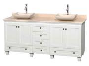6 Drawers Double Bathroom Vanity with Ivory Marble Sinks