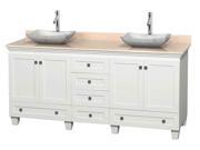 6 Drawers Double Bathroom Vanity with White Carrera Marble Sinks
