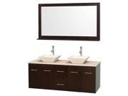 60 in. Double Bathroom Vanity with Countertop in Espresso