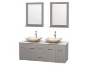 60 in. Double Bathroom Vanity with Arista Ivory Marble Sinks