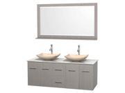 60 in. Double Bathroom Vanity with Ivory Marble Sinks