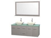 Double Bathroom Vanity Set with Green Glass Countertop