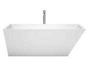 Wyndham Collection Hannah 67 inch Freestanding Bathtub in White with Floor Mounted Faucet Drain and Overflow Trim in Polished Chrome