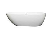 Wyndham Collection Melissa 71 inch Freestanding Bathtub in White with Brushed Nickel Drain and Overflow Trim