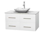 42 in. Eco friendly Single Bathroom Vanity in White with Avalon White Carrera Marble Sink