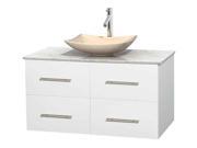 Eco friendly Single Sink Bathroom Vanity with White Carrera Marble Countertop