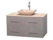 42 in. Eco friendly Single Bathroom Vanity in Gray Oak with Avalon Ivory Marble Sink