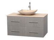 42 in. Eco friendly Single Bathroom Vanity in Gray Oak with Arista Ivory Marble Sink