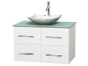 36 in. Bathroom Vanity in White with Glass Countertop