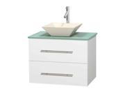 30 in. Bathroom Vanity in White with Green Glass Countertop
