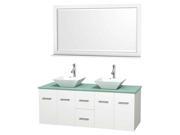 60 in. Double Bathroom Vanity Set with Green Glass Countertop