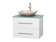 Single Bathroom Vanity in White with Green Glass Countertop