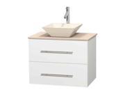 30 in. Bathroom Vanity in White with Ivory Marble Countertop