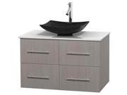 36 in. Bathroom Vanity in Gray Oak with Black Granite Sink