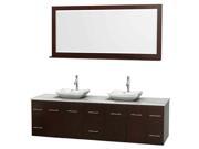 80 in. Double Bathroom Vanity Set with White Marble Sinks