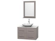 36 in. Vanity in Gray Oak with White Carrera Marble Countertop