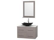 Bathroom Vanity in Gray Oak with Marble Countertop and Sink