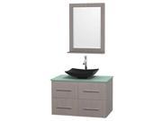 36 in. Vanity in Gray Oak with Green Glass Countertop and Mirror