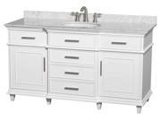 60 in. Single Bathroom Vanity in White with White Carrera Top