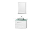 30 in. Single Bathroom Vanity in White with Glass Countertop