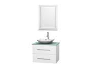 30 in. Vanity in White with Green Glass Countertop and Mirror