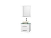Bathroom Vanity Set in White with Green Glass Countertop