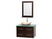 36 in. Vanity in Espresso with Green Glass Countertop and Sink