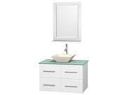Single Bathroom Vanity Set with Green Glass Countertop