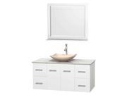 Eco friendly Wall Mount Single Bathroom Vanity in White with Mirror