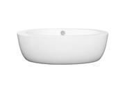Wyndham Collection Uva 69 inch Freestanding Bathtub in White with Brushed Nickel Drain and Overflow Trim