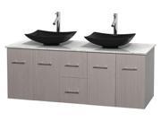 Bathroom Vanity in Gray Oak with Arista Black Granite Sinks