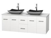 Double Bathroom Vanity in White with White Man Made Countertop