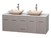 Bathroom Vanity in Gray Oak with Avalon Ivory Marble Sinks