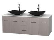 Bathroom Vanity in Gray Oak with Black Granite Sinks