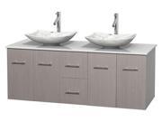 2 Drawers Bathroom Vanity in Gray Oak with Marble Sinks