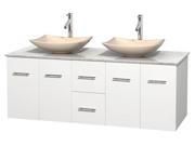 2 Drawers Bathroom Vanity in White with Arista Ivory Sinks