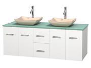 Double Bathroom Vanity in White with Green Glass Countertop