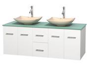 60 in. Bathroom Vanity in White with Glass Countertop