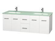 Bathroom Vanity in White with Green Glass Countertop