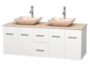 60 in. Bathroom Vanity in White with Marble Countertop