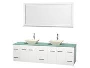 80 in. Bathroom Vanity Set in White with Green Glass Countertop
