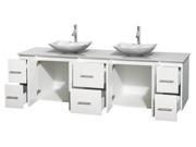 80 in. Double Bathroom Vanity in White with Arista Marble Sinks