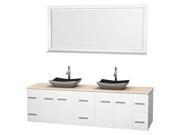 80 in. Double Bathroom Vanity Set in White with Granite Sinks