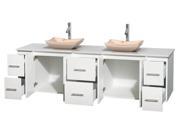 Bathroom Vanity in White with Avalon Ivory Marble Sinks