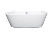 Wyndham Collection Mermaid 67 inch Freestanding Bathtub in White with Brushed Nickel Drain and Overflow Trim
