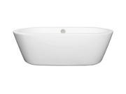 Wyndham Collection Mermaid 71 inch Freestanding Bathtub in White with Brushed Nickel Drain and Overflow Trim